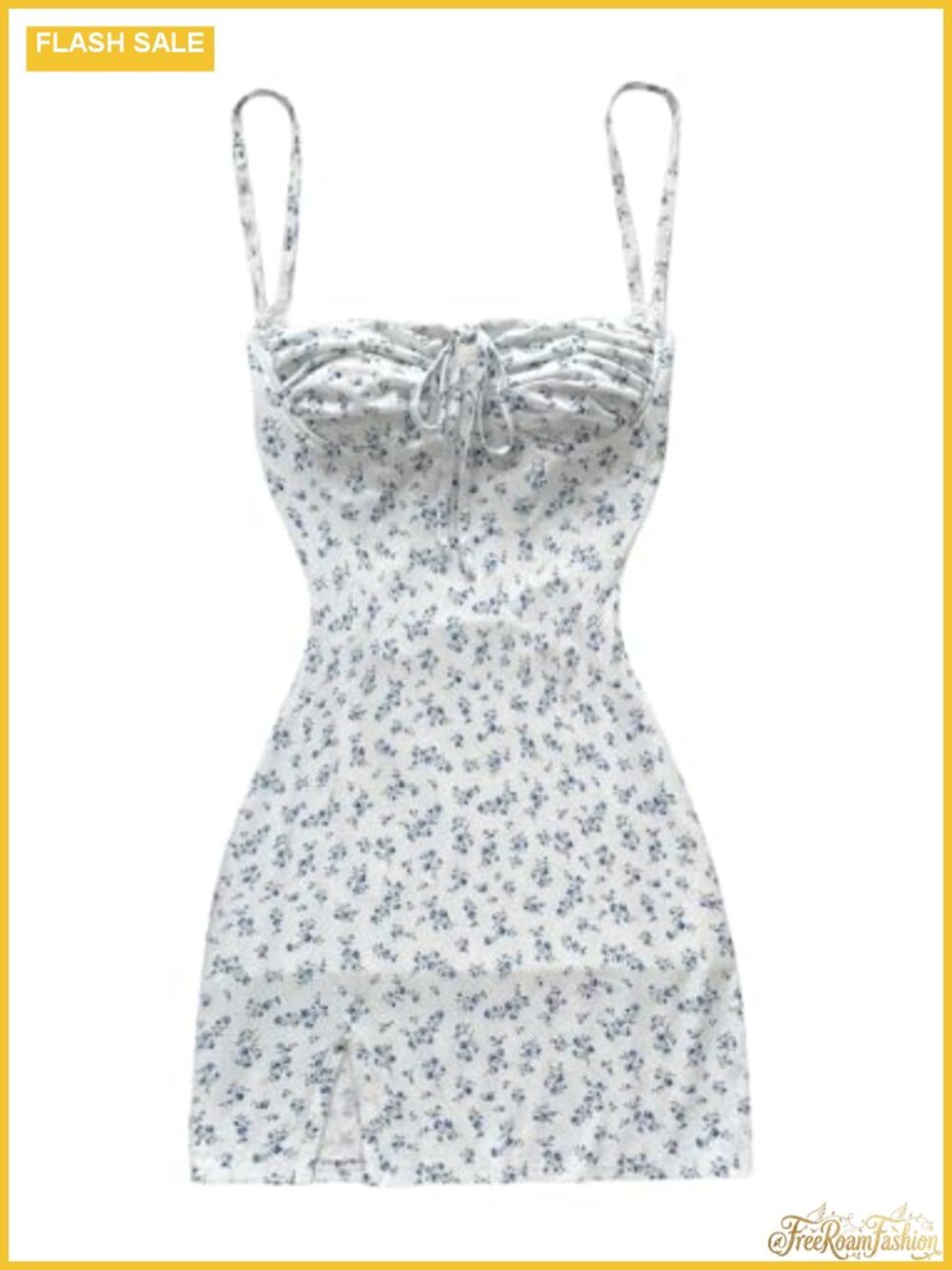 Women's Floral Tie Front Ruched Mini Dress Summer Vacation Bodycon